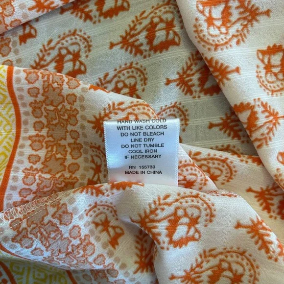 Rose + Olive Womens Orange White Paisley Pintuck Boho Tunic Blouse Top Size 1X - Picture 10 of 13